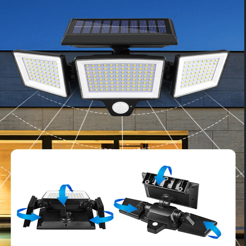 3-Head Solar Security Light with Remote — 208 LED — photo 5