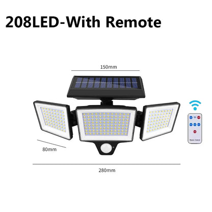3-Head Solar Security Light with Remote — 208 LED — photo 6
