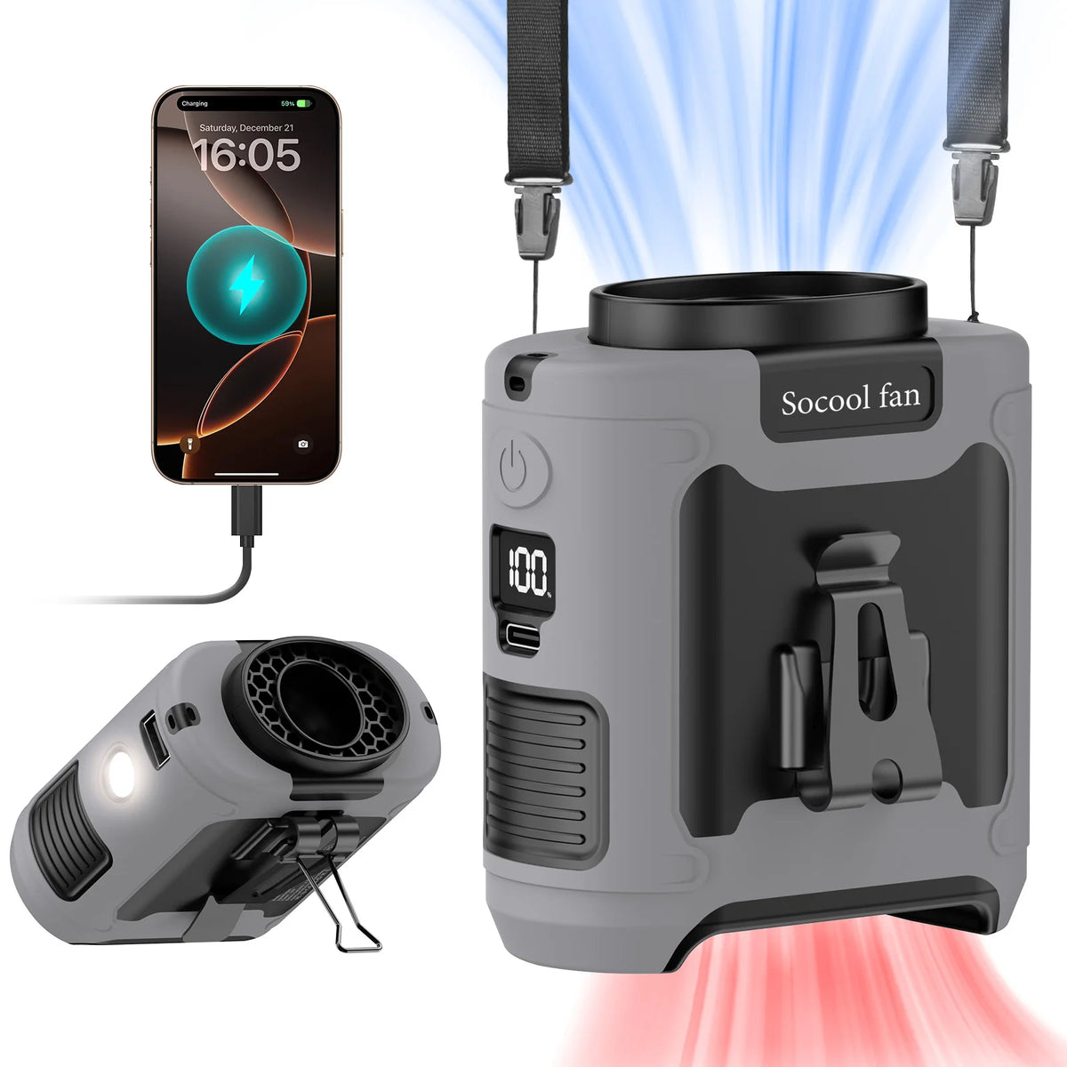 Portable Waist Fan with Power Bank & Light — photo 2
