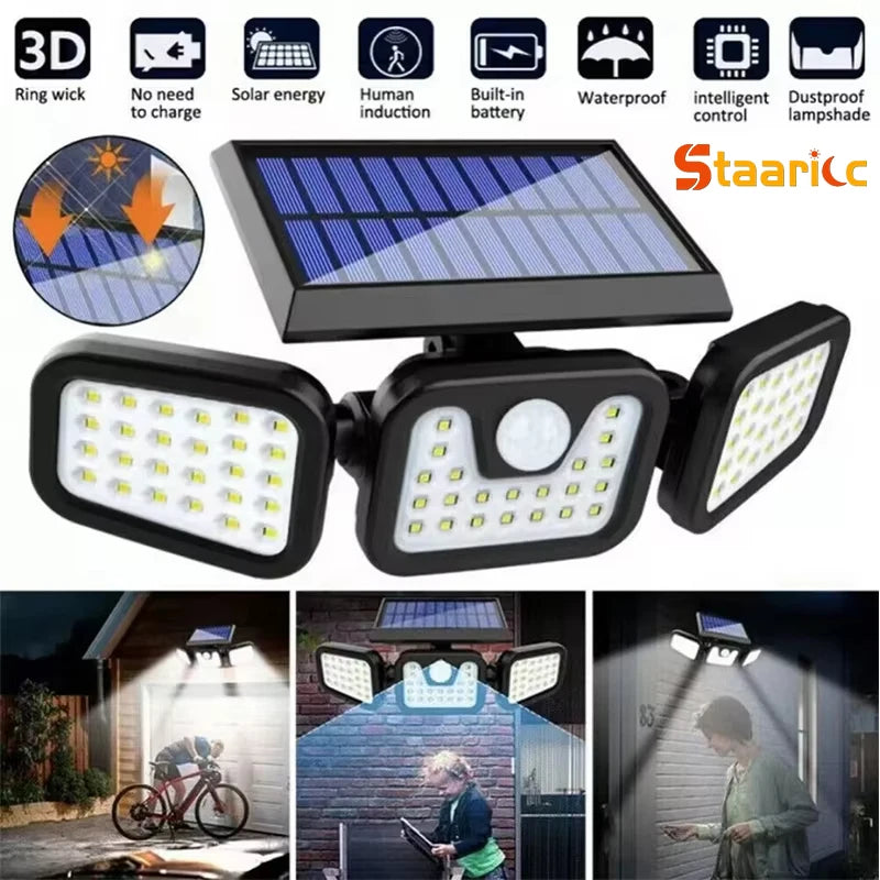 Solar Motion Sensor Light — 3 Adjustable Heads — photo 1