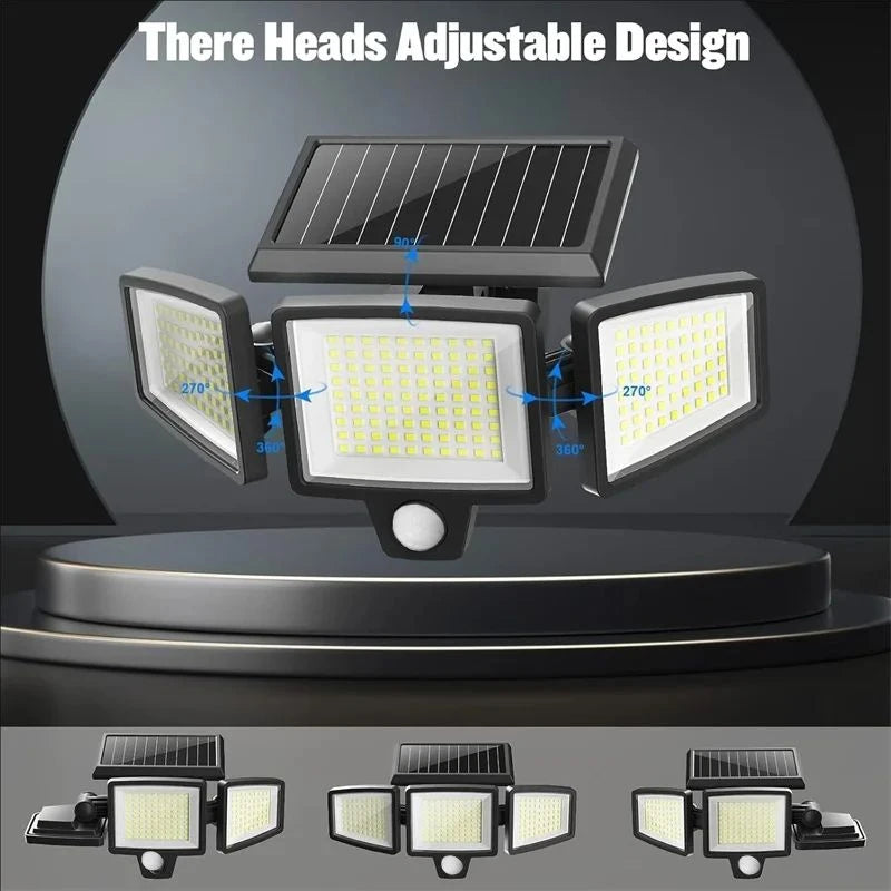 3-Head Solar Security Light with Remote — 208 LED — photo 4