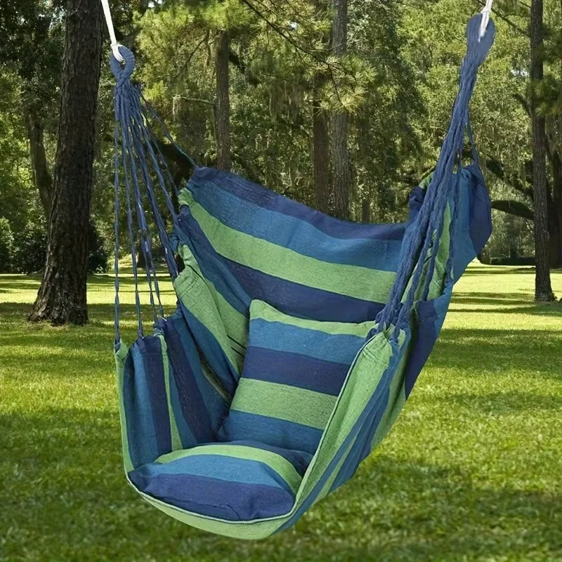 Hanging Hammock Swing Chair with 2 Cushions — Blue & Green Stripe — photo 1