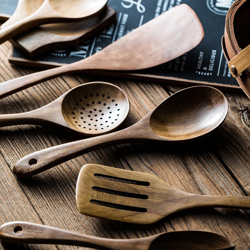 Teak Wood Kitchen Utensil Set — 9 Pieces with Holder — photo 5