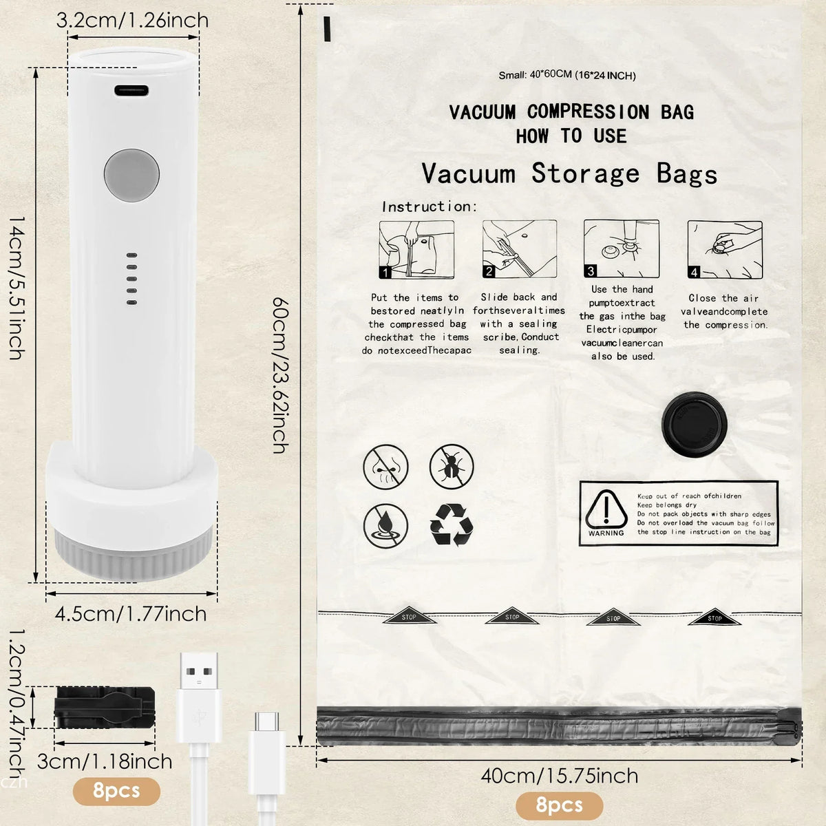 Vacuum Storage Bags with Electric Pump — 8 Pack — photo 6