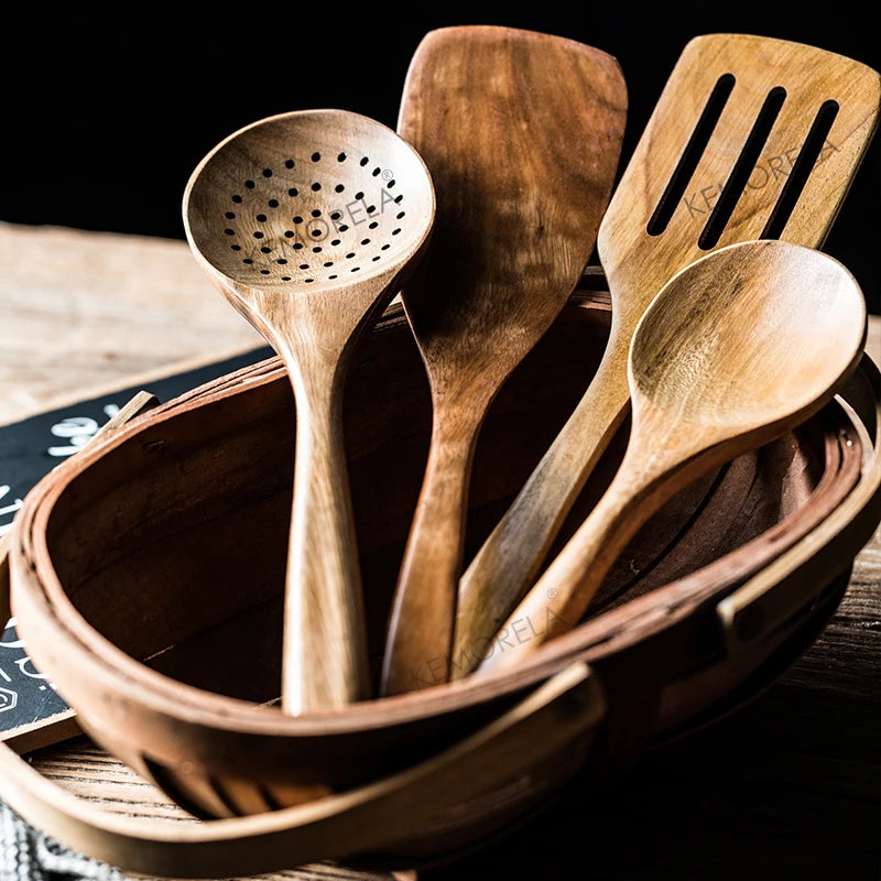 Teak Wood Kitchen Utensil Set — 9 Pieces with Holder — photo 4