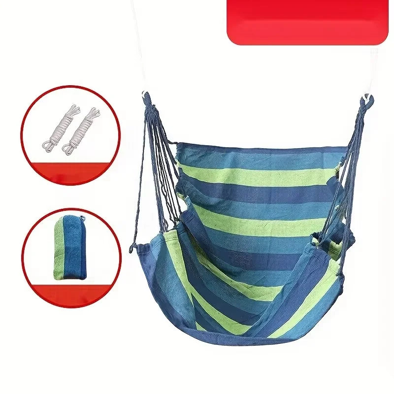 Hanging Hammock Swing Chair with 2 Cushions — Blue & Green Stripe — photo 2