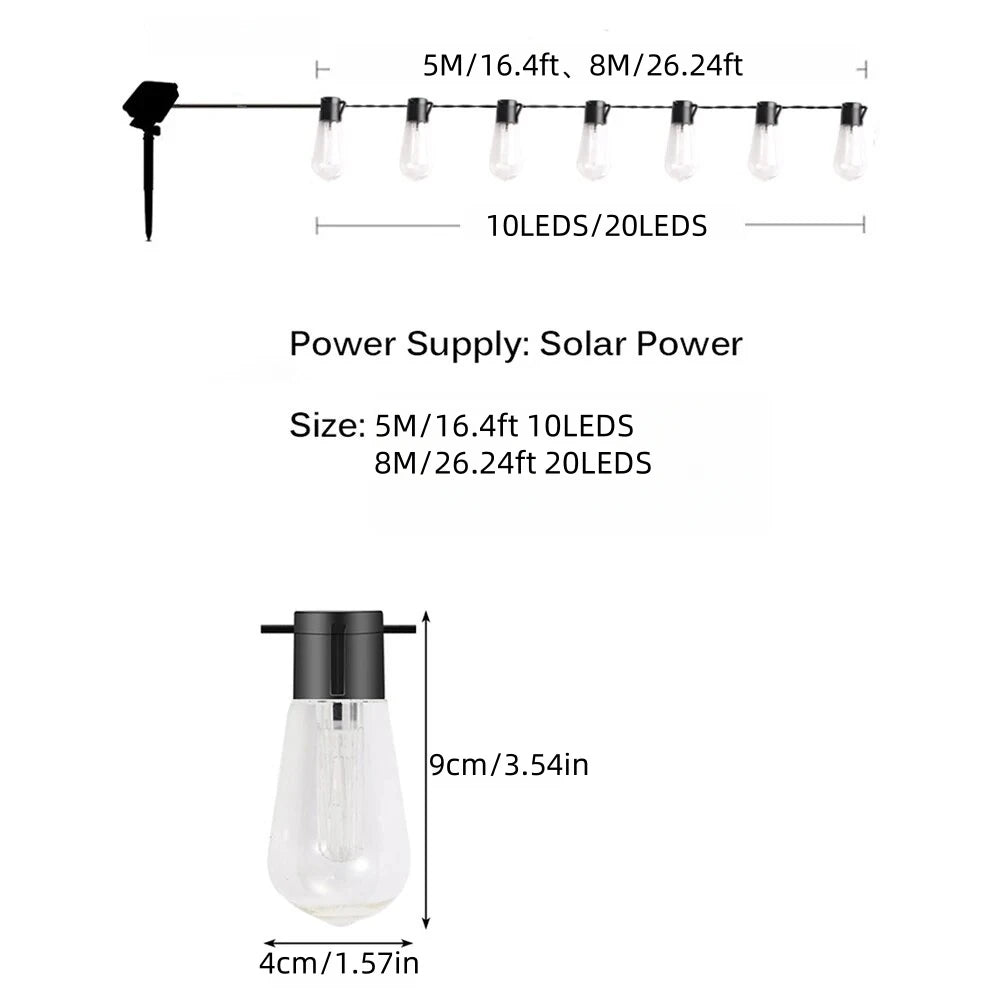 Solar Festoon String Lights — 5 m, 10 Bulbs — photo 6