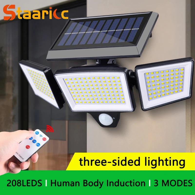3-Head Solar Security Light with Remote — 208 LED — photo 2